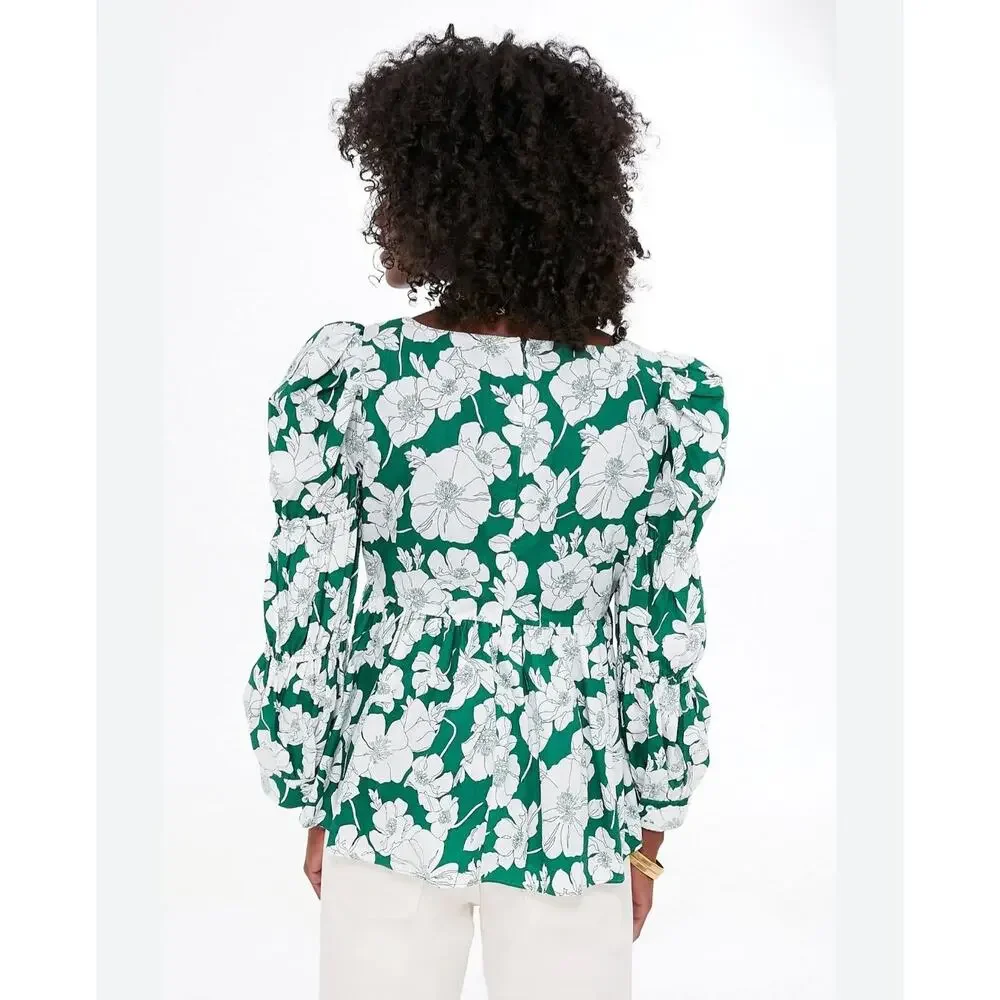 Tuckernuck Hyacinth House Green Floral Clemons Blouse NWT Size X-Small